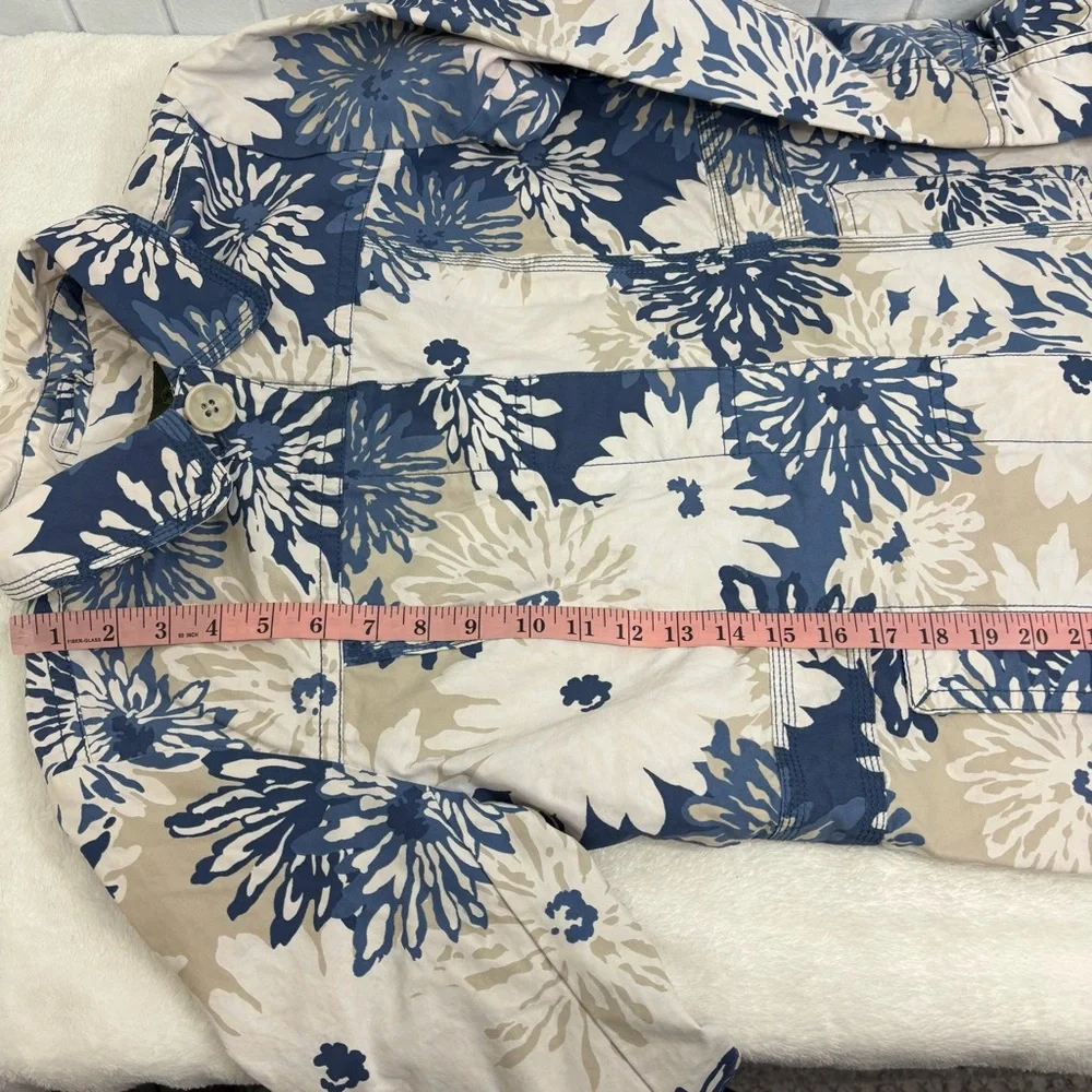 Eddie Bauer Rain Coat Floral Spring Jacket Retro Style Flowers Blue White Size S